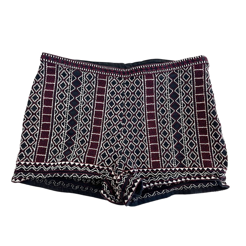 Forever 21 Black Burgundy Boho Embroidered Beaded Festival Shorts Hippie SMALL